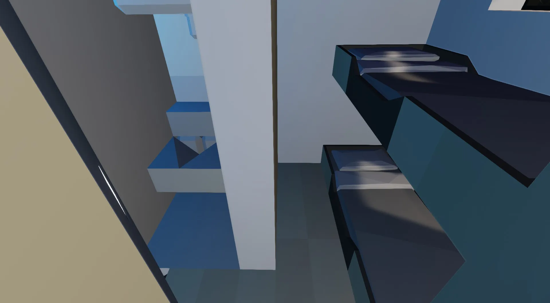 The sleeping area of the Horizon 80, showing the bed and storage options