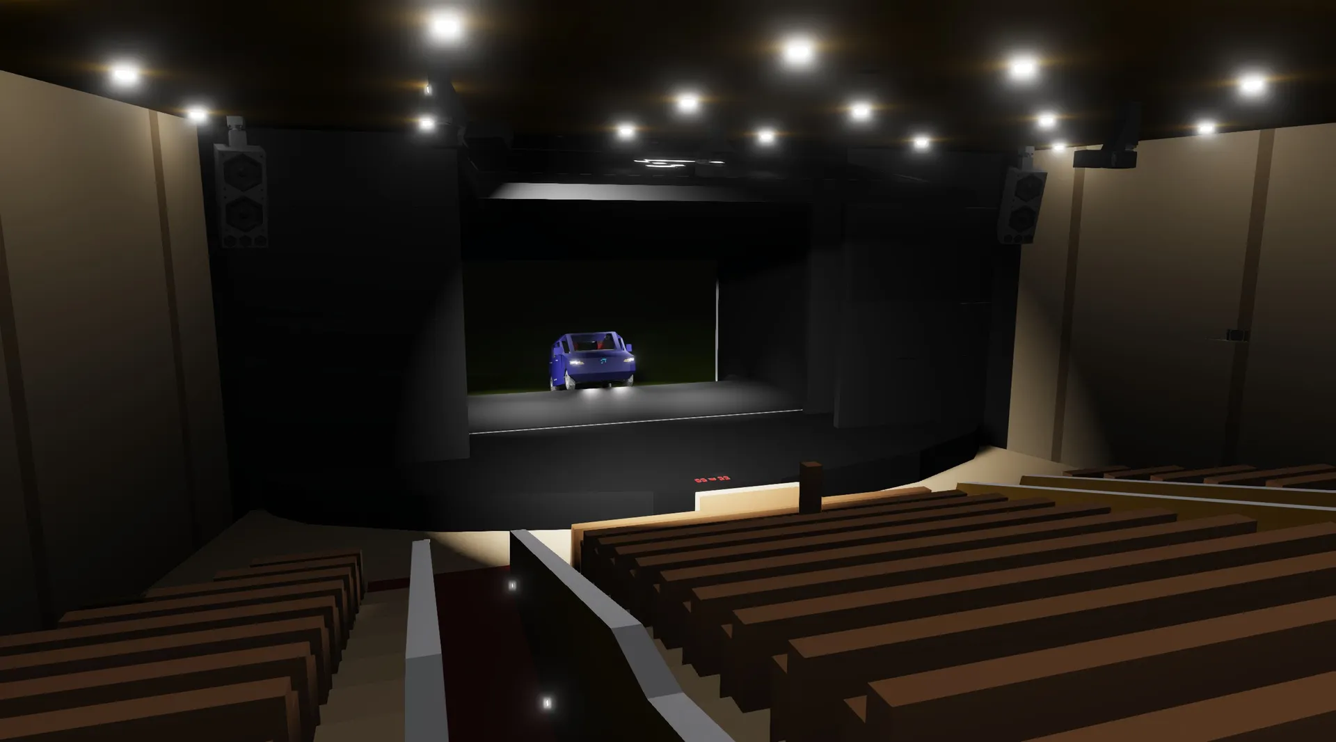 The large moving screen door in the stage
