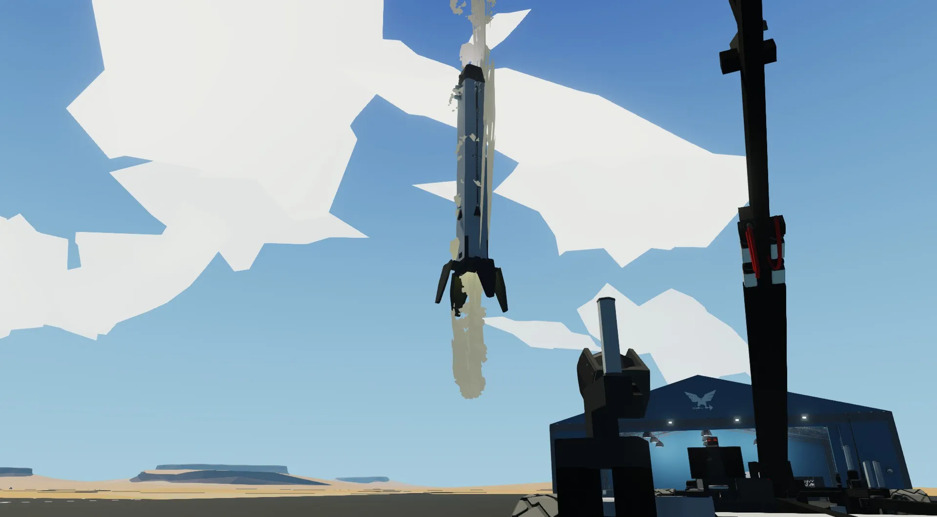 SWRT 11's first stage, the booster, landing back on the ground after a successful launch.