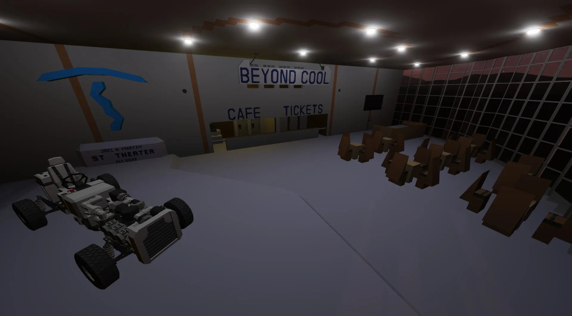 The lobby of the SentyTek Theater, with a grand entrance and welcoming ambiance.