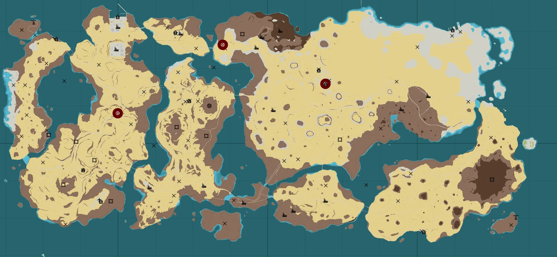 Map of the Aridistan region with Service Centers marked in red