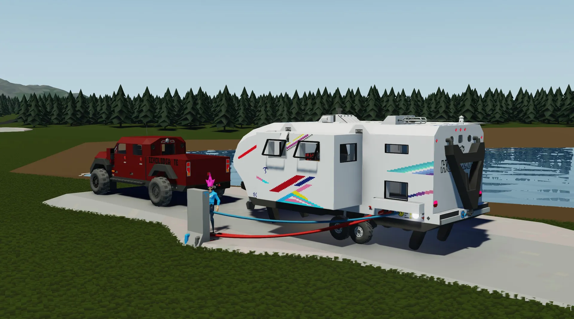 Pride Edition hooked up to a RV hookup at a campsite