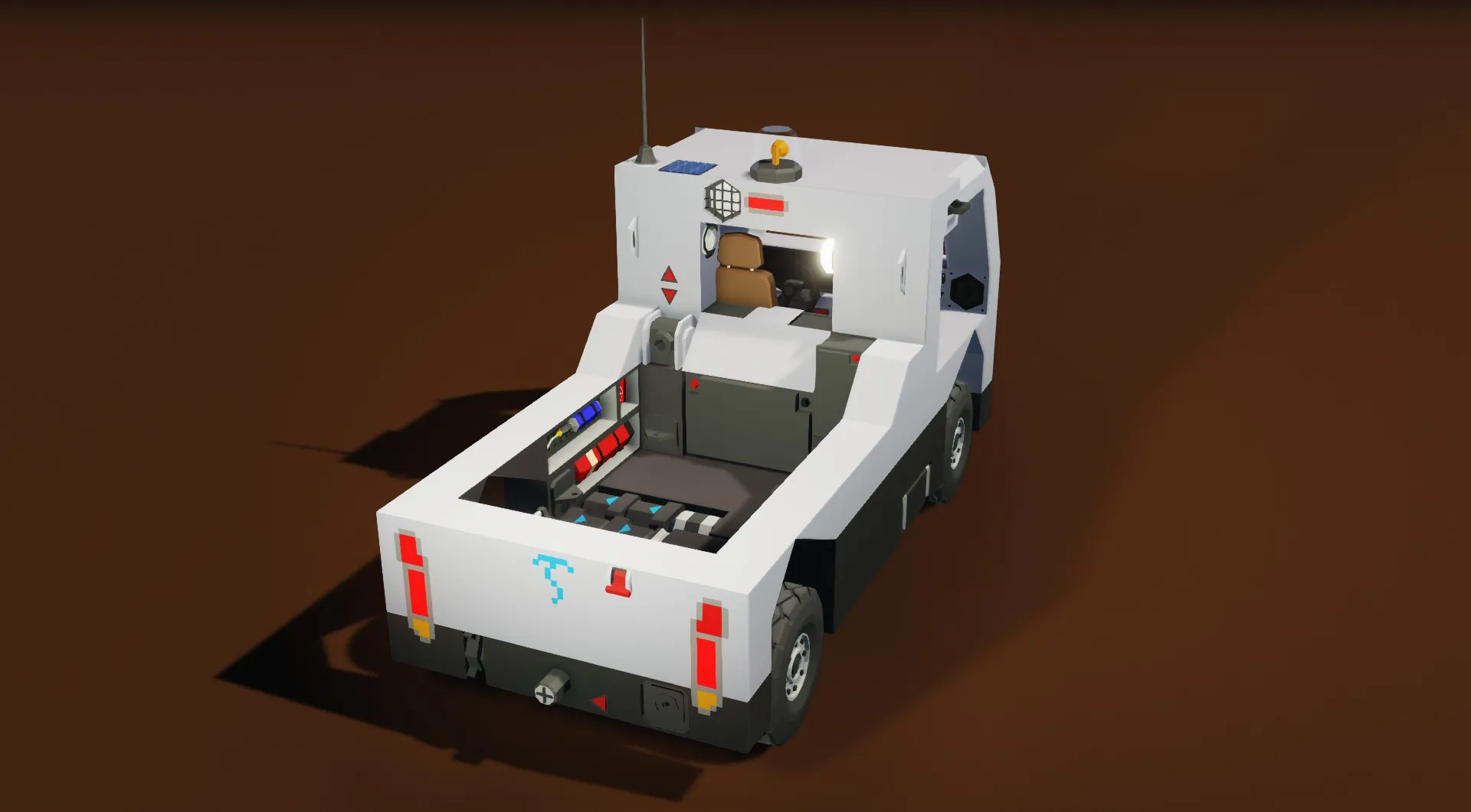 The rear of SenKei, featuring a winch, equipment, and a radiator to burn yourself on
