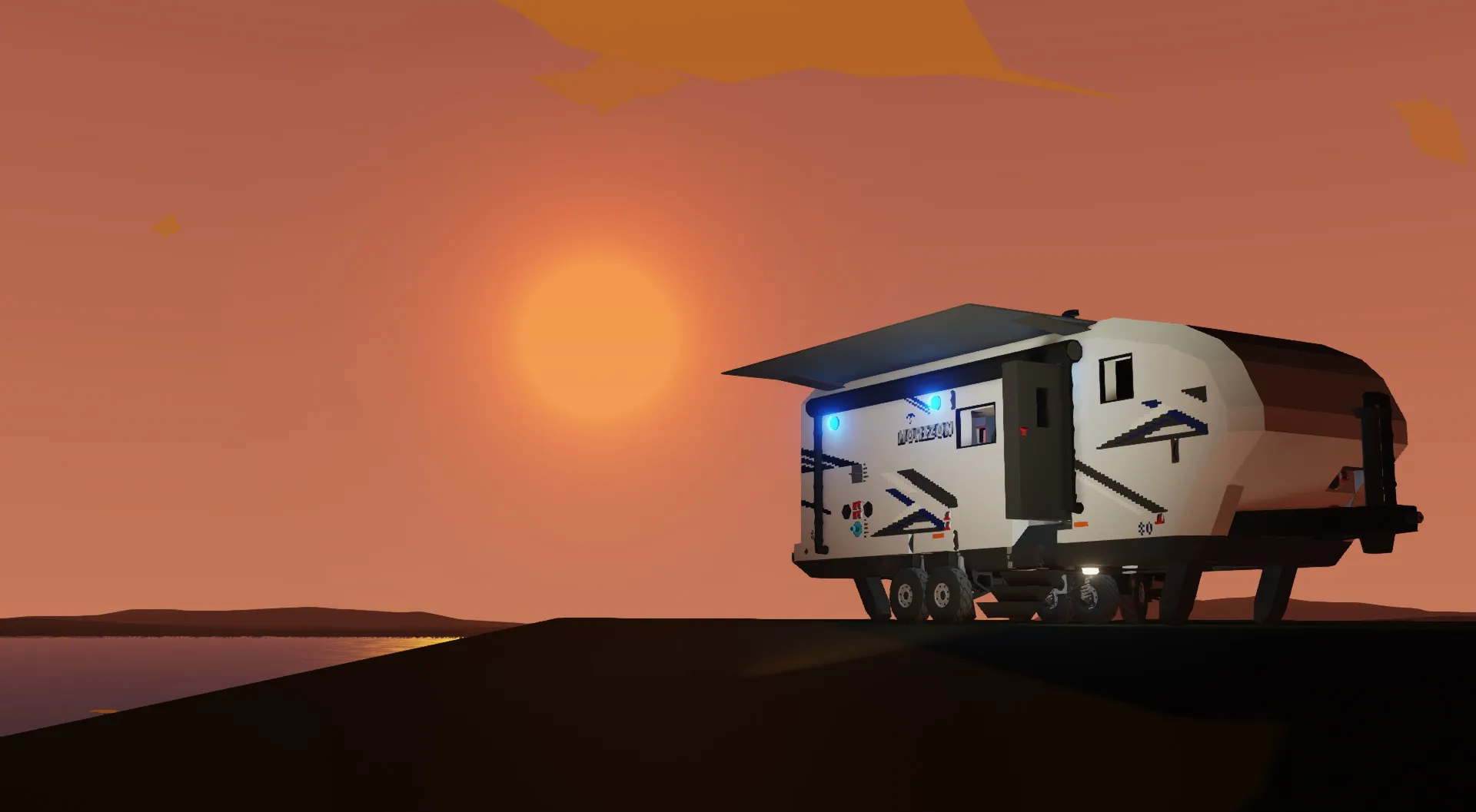 The Horizon 80, the best travel trailer camper in Stormworks, with a sleek and modern design